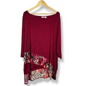 Chico's Travelers 3/4 Sleeve Asymmetrical Hem Tunic Top Plus Size 4 20/22